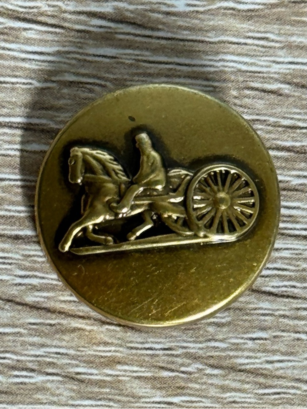 Set of Six Bronze-Colored Metal Buttons Raised Design Horse-Drawn Carriage - Picture 3 of 5